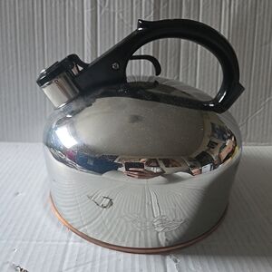 Vintage Revere Ware Copper Bottom Stainless Steel Whistling Tea Kettle 3 1/2 qt